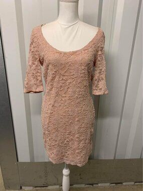 Reign On Semi Formal Lace Sequin Dress Boho Floral Women's Size Large Beige